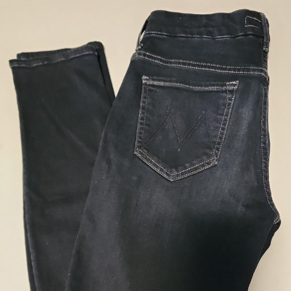 MOTHER Women's Dark Blue Wash High Waisted Skinny Jeans